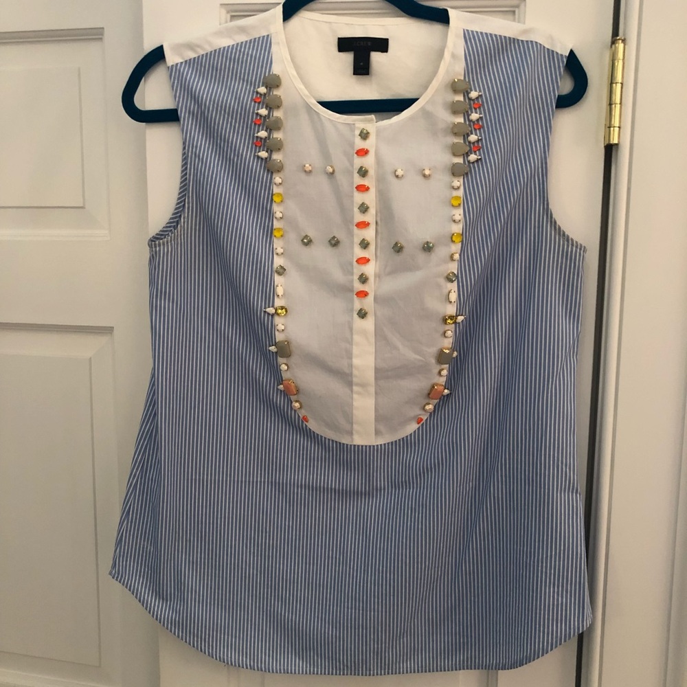 J.Crew Crystal Embellished Tuxedo Shell Blouse